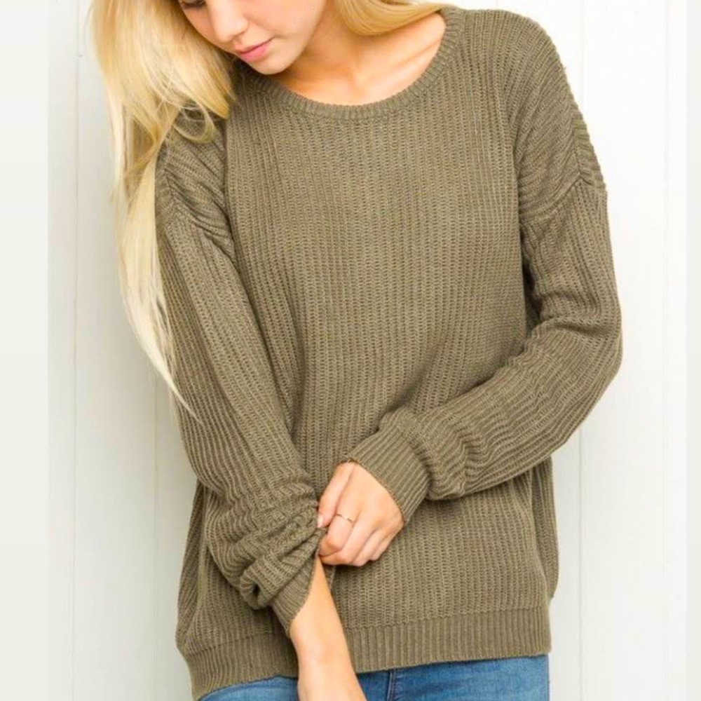 Brandy Melville, One Size, Olive Green Crewneck Sweater